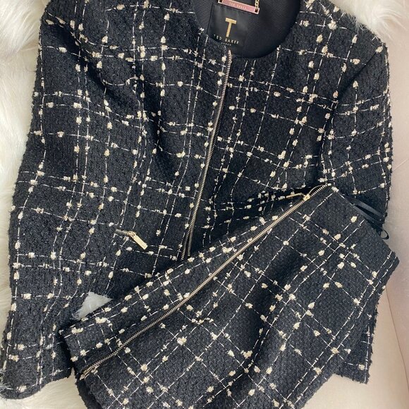 TED BAKER CHARRA METALLIC TWEED BOUCLE JACKET + Matching Skirt Set - Picture 15 of 16